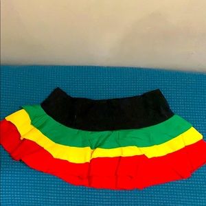 Red, yellow and green mini skirt. Very festive.